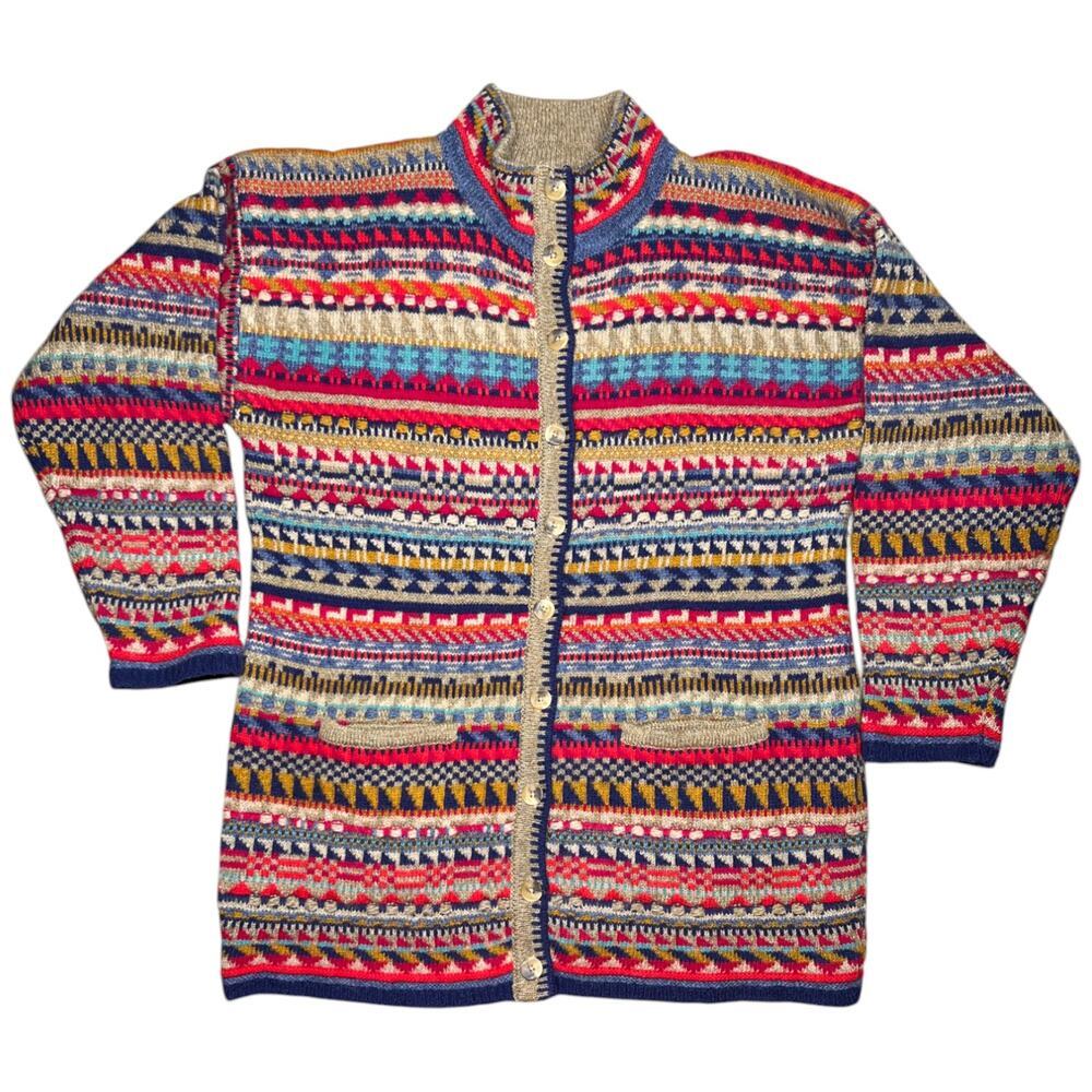 Segrets Sun Prints Women's Medium Shetland Wool Fair Isle Cardigan Sweater